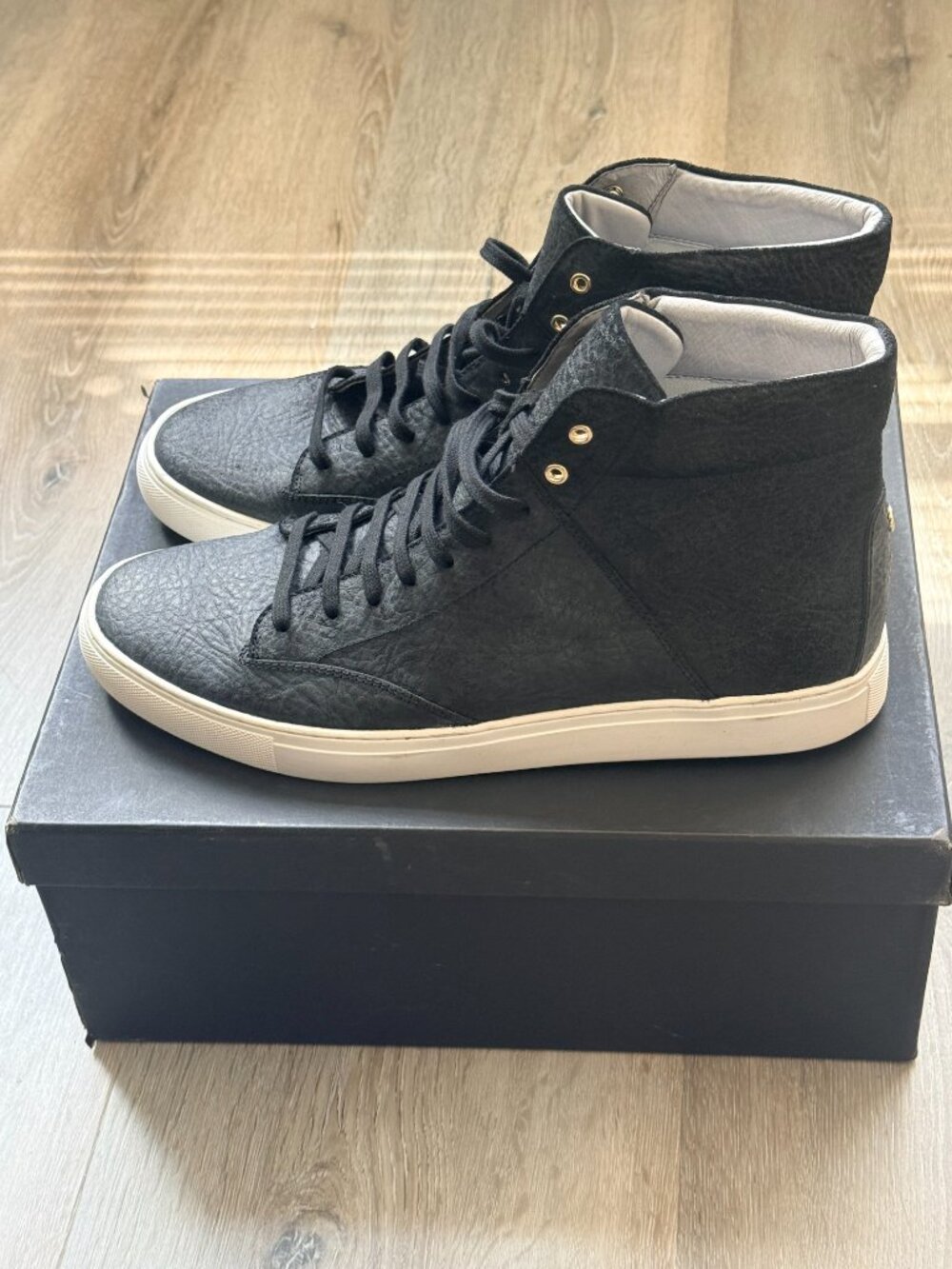 TCG Thoroughly Crafted Goods Porter High Top Black Pebbled Leather Sneakers 11
